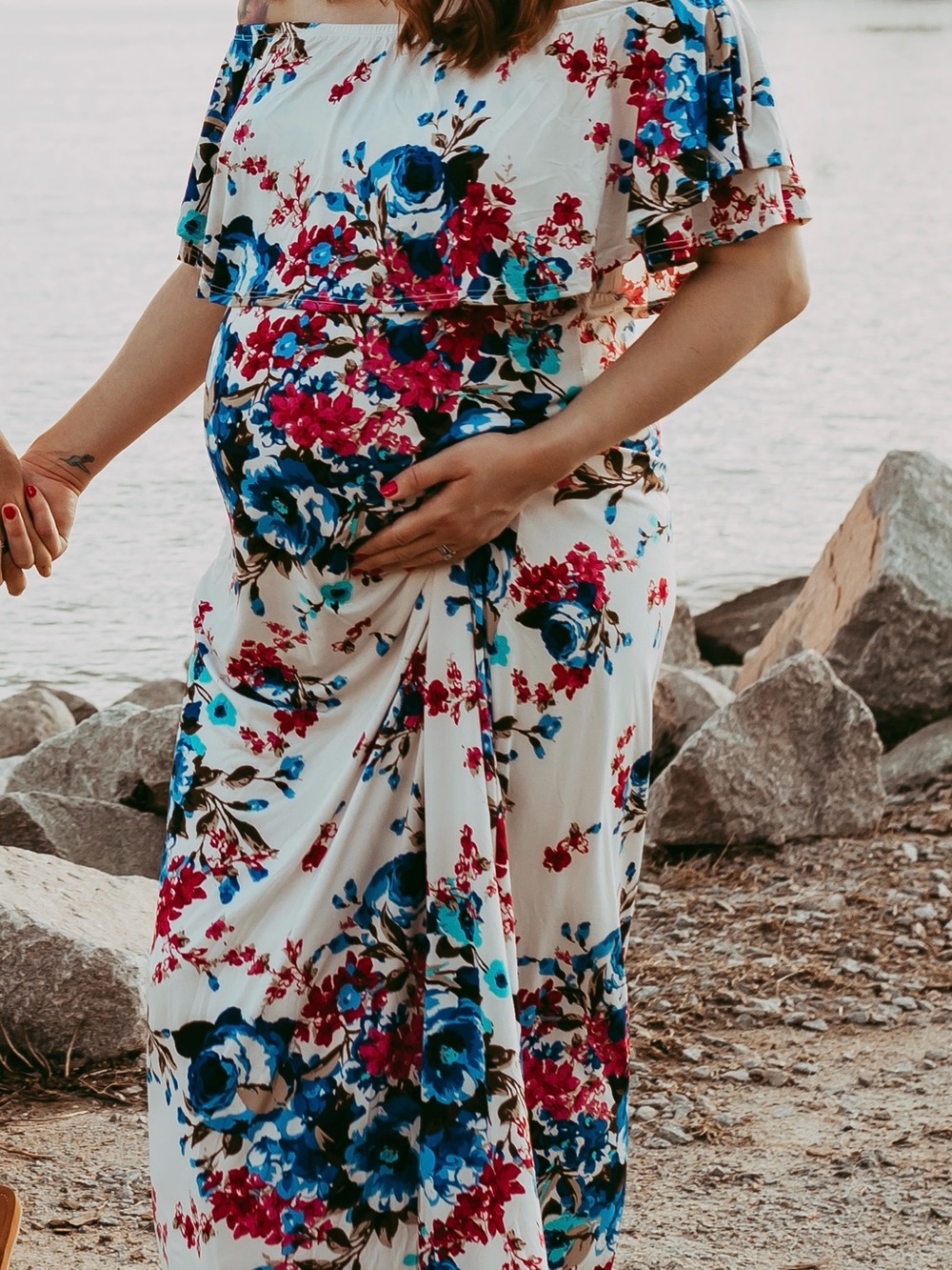 PinkBlush Floral Off Shoulder Maternity Maxi Dress